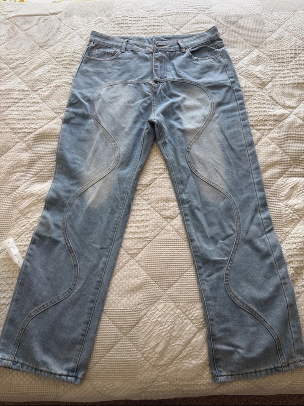 Light Blue Women's Jeans with Curved Stitch Detail